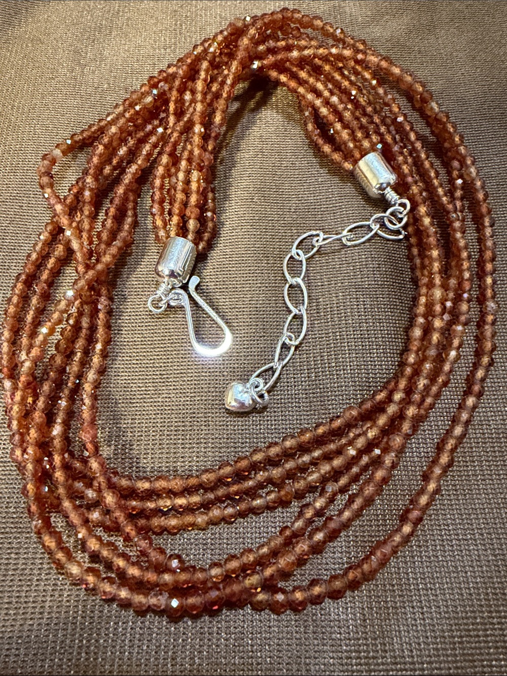 Six-Strand 17” Desert Rose Amber Beaded Necklace - Sterling Silver (242)